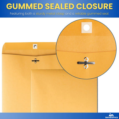 1InTheOffice Brown Envelopes 6x9, Manilla Envelopes with Clasp, Gummed Flaps, 100/Box