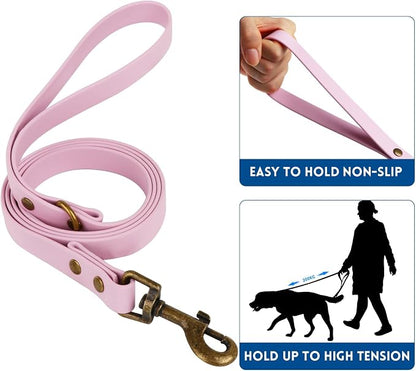 Wisedog Waterproof Dog Collar and Leash Set, L, Pale Pinkish Purple | Adjustable Puppy Collar, Cute Tag, 5FT Leash, Includes Poop Bag, For Small Medium Large Dogs