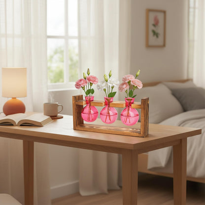 XXXFLOWER Glass Plant Terrarium Propagation Station, Gifts for Mom Plant Lovers Wife Daughter, 3 Bulb Glass Vase Plant Terrarium Tabletop for Hydroponics Home Office Indoor Decor (Pink)