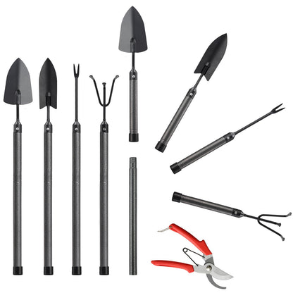Garden Tool Set, 5Pcs Garden Tools with Extensions, Heavy Duty Rustproof Metal Gardening Tool Shovel Weeder Tiller Pruning Shear Gardening Supplies Garden Gifts for Women Kids