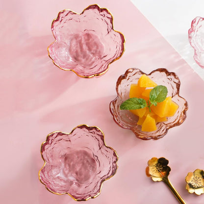 4 Pack Sakura Sauce Dishes Set, Pink Cherry Flower Crystal Glass Appetizer Plates Dipping Bowls Tasting Dishes Serving Dish Seasoning Saucers Bowl Little Bowls Ice Cream Snack Sushi Soy Condiment Dish