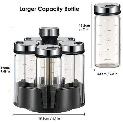 TINMIX Revolving Spice Rack Organizer, Rotating Seasoning Holder Shelf with 5 Large 200ml Glass Jars for Kitchen Countertop Cabinet