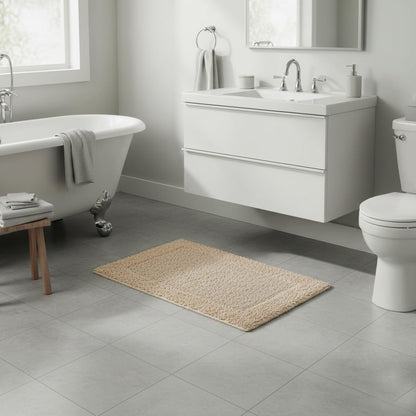 Savi Home Bath Mat Rug 17x24 Linen, 100% Pure Cotton Linen, Super Soft Bath Rug, Plush & Absorbent, Hand Tufted Heavy Weight Construction, Full Reversible Step Out Rugs