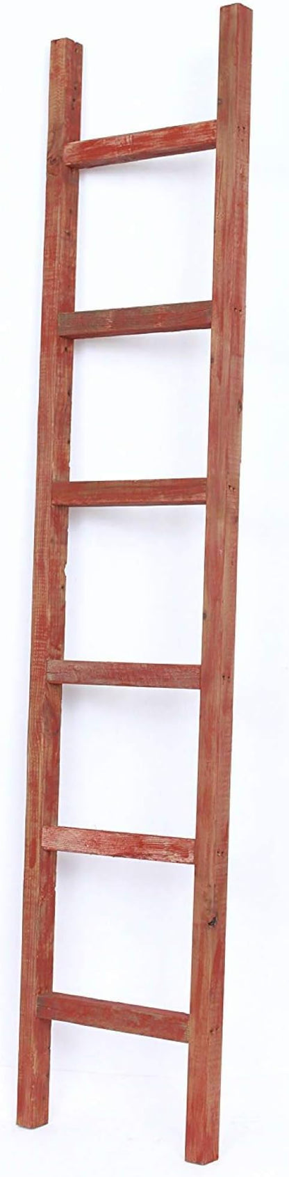 BARNWOODUSA Rustic Farmhouse Decorative Ladder - Our 6 ft Ladder can be Mounted Horizontally or Vertically and is Crafted from Upcycled Wood No Assembly Required Red