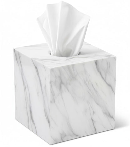 Tissue Box Cover Holder Square Marble Tissue Box Holder Bathroom Vanity Nightstand Bedroom Livingroom Decorative Decor Toilet Organizer Tissues (Marble, Square)