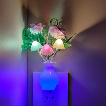 AUSAYE Color-Changing LED Night Light, 1Pack Plug in Dusk-to-Dawn,Home Décor Lamp Dream Nightlight Purple Rose Flower Mushroom Night Light for Kids Adults Bedroom,Bathroom,Stairs, Kitchen,Hallway
