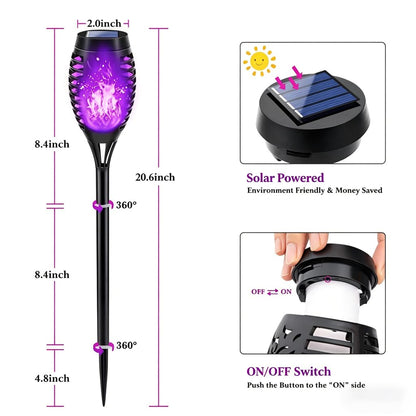 HSKMNFCQF 4 Pack Solar Flame Lights Outdoor, Flickering Flame Torch Lights, IP65 Waterproof Solar Powered Garden Lights for Patio Lawn Yard Pathway Decor (Purple)