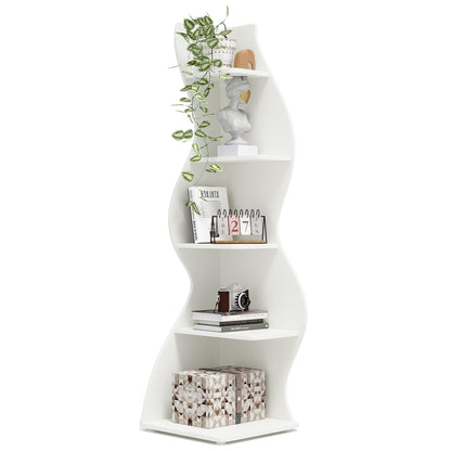 Tribesigns Corner Shelf, Modern 5-Tier Wall Corner Bookshelf, Stylish Corner Small Bookcase Storage Rack Plant Stand with Unique Shape for Living Room, Home Office (White, 1PC)