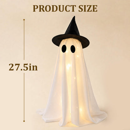 Halloween Decorations-Set of 2 Light-Up Ghosts with Witch Hats, Ghost Table Centerpiece-Spooky Tabletop Decor for Mantel Dining Table Party Indoor Home