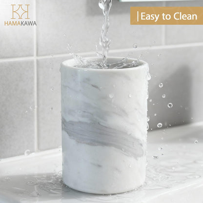 HAMAKAWA Natural Marble Toothbrush Holder, Volakas White Toothbrush Tube for Bathroom, Makeup Shelf, Counter, Bedroom and Dresser