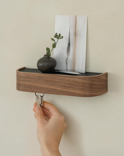 Kazai. Key Holder 'Toke' | Minimalist Key Hook Design from Berlin | Modern Key Holder Wall Mount with Wooden Shelf | Key Rack for Wall as Entryway Organizer | Walnut