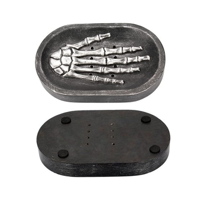 Resin Skeleton Handbone Soap Dish Holder, Water Draining Soap Tray for Bathroom Countertop Shower, Halloween Ghost Skull Hand Soap Rack Organizer (Black)