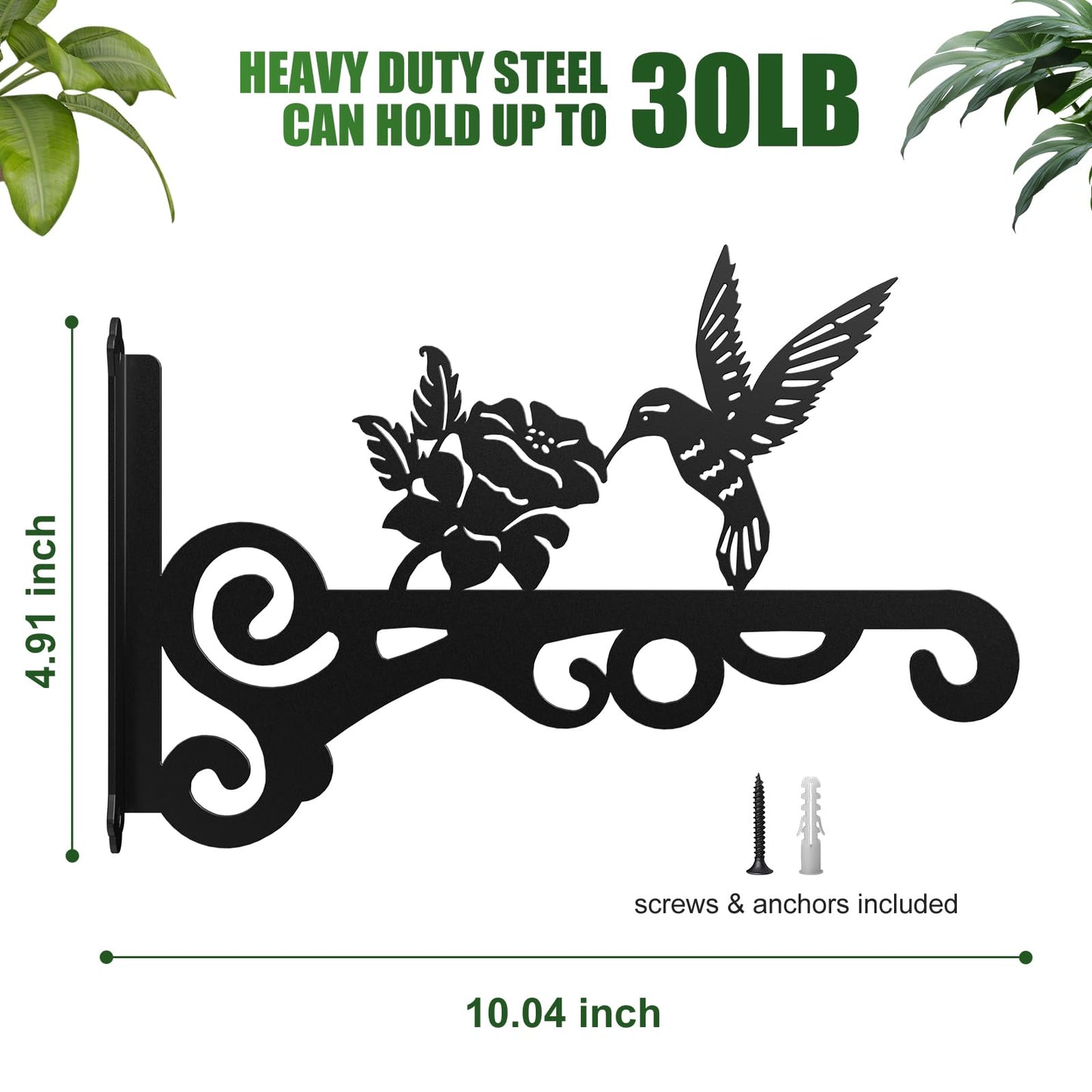 4-Pack Aesthetic Wall Plant Hanger Indoor and Outdoor – 10 Inch Metal Hanging Plant Bracket with Beautiful Bird Pattern – Heavy Duty Plant Hooks for Hanging Plants, Bird Feeder, Wind Chime, Lantern
