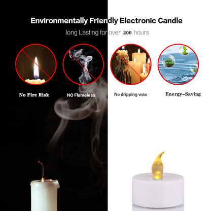 JUNPEI 50Pack Battery Tea Lights Candles- LED Tea Lights Realistic Bright Flickering Holiday Gift Operated Flameless LED Tea Light for Seasonal & Festival Celebration Warm Yellow Lamp Battery Powered