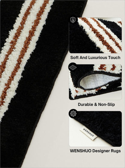 WENSHUO Wide Striped Area Rug (Vintage Black),Microfiber Absorbent Non-Slip Throw Rug,TPR Non-Slip Bottom（29.53" L × 17.72" W）