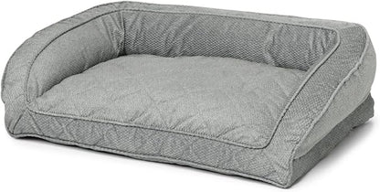 Orvis Comfort Fill-Eco Couch Dog Bed – Plush Three-Sided Bolster with Comfort Fill-Eco Cushion, Quilted Cover, Zip-Off & Machine Washable, Grey Tweed - Medium