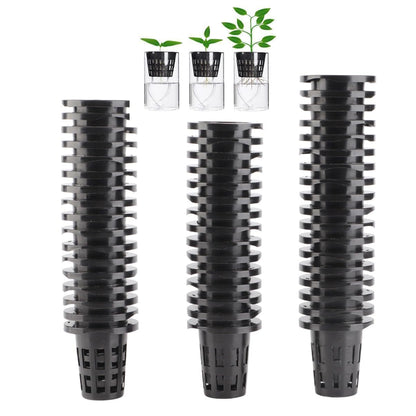 Cyrank Net Pots for Hydroponics, 50PCS Net Pots Hydroponic Cups Slotted Mesh Net Pots Small Hydroponic Cups with Thin Lip and Slotted Sides Garden Slotted Mesh Net Cups Mesh Pot Cups(Black)