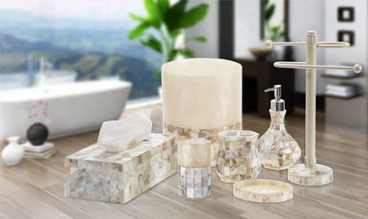 Milano Tissue Box Cover Square – Decorative Tissue Holder for Bathroom - Beautiful Natural Mother of Pearl Capiz Shells Tissue Box Holder - Cube Tissue Box Cover with Durable Bottom Slider