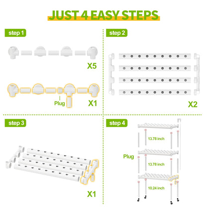 SPECILITE Hydroponics Growing System with Wheels, 3-Tier 108 Plant Sites Food-Grade PVC-U Pipes Gardening Kit for Leafy Vegetables, Lettuce, Herbs, with Water Pump, Indoor, Outdoor