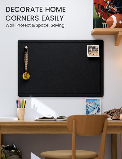 Fluxynara Bulletin Board,35.4" x 23.6" Cork Board Alternative with 12 Safe Removable Adhesive Tabs, Foldable Felt Pin Board for Home Office, Classroom, Bedroom,Entryway for Walls—Navy Blue