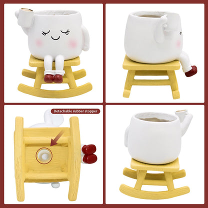 YOUOIVIA Rocking Chair Face Planter, Cute Coffee Plant Pots for Indoor Outdoor, Resin Funny Planter with Drainage, Unique Cactus Succulents Flower Pot, Desk Plant Table Top Decor, Home Gifts (White)