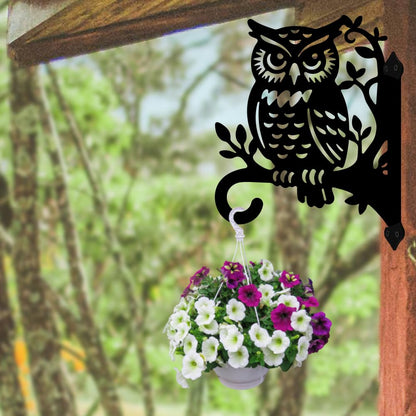peacoblue Iron Plant Hangers Hooks 11.6"x15.2" for Outdoor Indoor Hanging Plants Flower Fern Pots Lantern Bird Feeder, Weather Resistant Metal Wall Holder for Porch Garden Farmhouse(Owl on Branches)