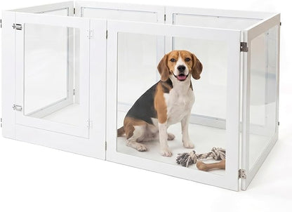 Heavy Duty Clear Acrylic Dog Playpen for Small/Medium Pets – 32" High Clear Pet Pen with Sturdy Metal Frame, Walk-in Kennel, Expandable Indoor & Outdoor Pet Play Yard
