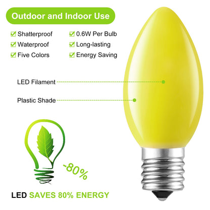 Minetom C9 LED Christmas Light Bulbs, Multicolor Shatterproof, E17 Base, 50 Pack
