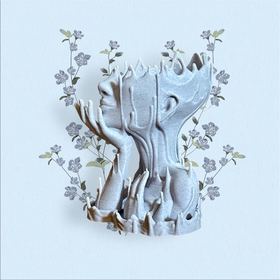 Woman Head Planter face Flower Pot Melted Sculpture Art Girl Succulent Plant Lover/with-Drainage Hole houseplants and drip Tray Included [Marble Stone Color]