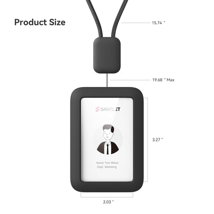 Lanyards for ID Badges Holder, SANTLET Silicone ID Badge Holder Name Card Case Protector with Retractable Cord, Safety Breakaway Buckle, 2 Card Slots for Office Staff Teachers Employees Cruising Black