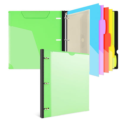 INFUN 1 Inch 3-Ring Telescoping Project Organizer Binder,13 Pocket, Customizable Front Cover, 5 Colors Pocket Divider and Plastic Binder Pocket，225 Sheet Capacity-Green
