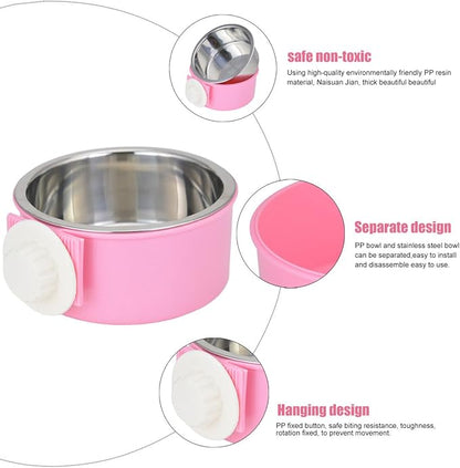 Crate Dog Bowl Removable Stainless Steel Water Food Feeder Bowls Cage Coop Cup for Cat Puppy Bird Pets