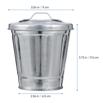 PRETYZOOM Mini Table Storage Jar Compact Desktop Trash can with Lid Small Metal Waste Container Multifunctional Flower Pot and Pen Holder for Home Office Dorm