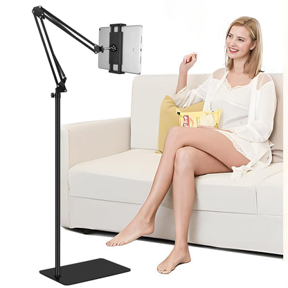 Tablet Floor Stand with 6LB Weight, Overhead Bed phone Stand Angle Height Adjustable Arm Stretchable Stand Holder, Compatible with iPhone iPad Mini Air Pro, Galaxy Tab, Kindle, E-Readers,all Phones