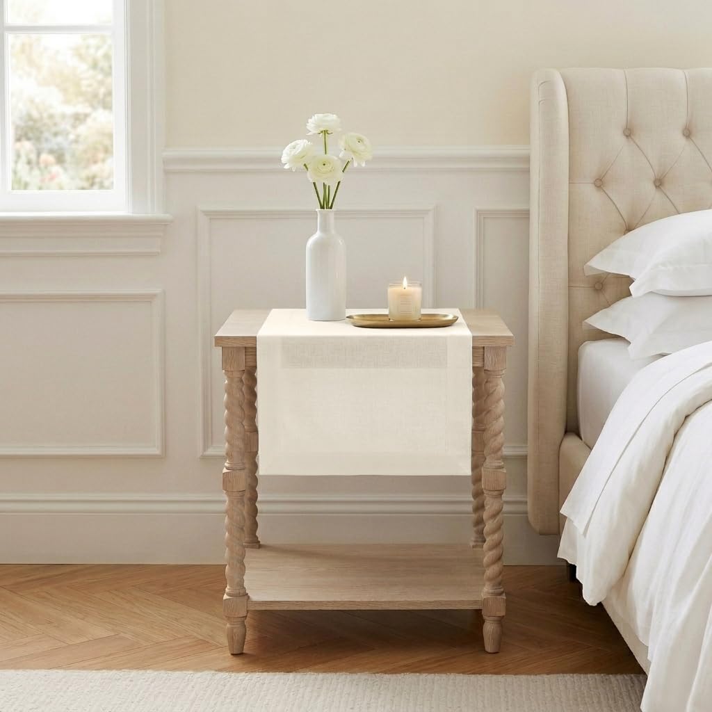 Classic Linen™ by D'Moksha Ivory Table Runner 48 Inches, 100% Pure Linen, Coffee Table Runner, 14 x 48 Inch for Dresser Tables- Summer