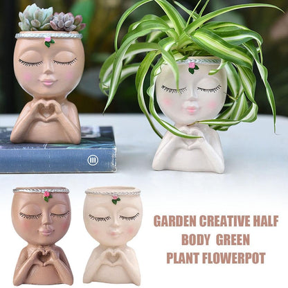 Face Planter, Head Planter, Resin Head Planters for Indoor Plants, Cute Flower Pots with Drainage, Girl Heads Flower Pots, Decorative Makeup Brush Holder Gardening Gifts for Women Mom (Coffee)