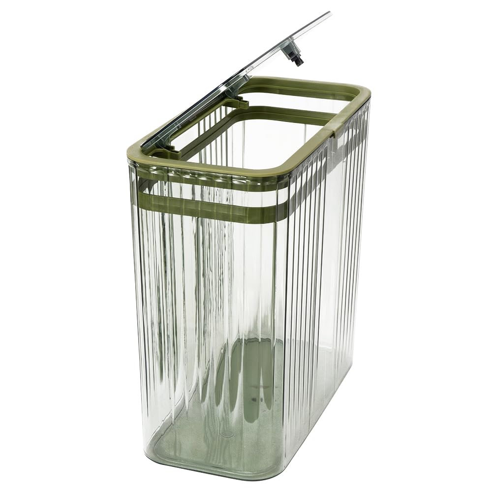 Grtufsat Bathroom Trash Can with Lid3.5 Gallon Garbage Can，for Bedroom, Office, Plastic Slim Waste Basket with Press Top Lid, 15l Clear Trash Bin for Home Slim Trash Bin Clear, Kitchen （Green）