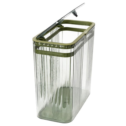 Grtufsat Bathroom Trash Can with Lid3.5 Gallon Garbage Can，for Bedroom, Office, Plastic Slim Waste Basket with Press Top Lid, 15l Clear Trash Bin for Home Slim Trash Bin Clear, Kitchen （Green）