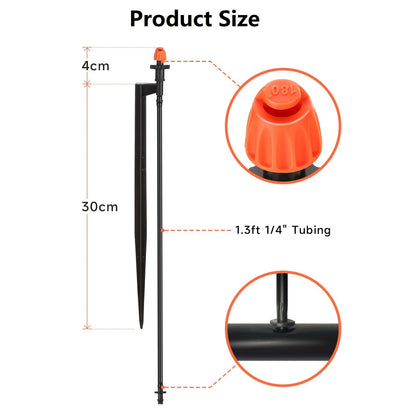 180 Degree Micro Drip Spray Emitters: 20 Set Drip Irrigation Sprinkler Heads on 12 Inch Stakes with 1/4" Tubing, Half Circle Pattern Drip Emitters for Garden Irrigation System