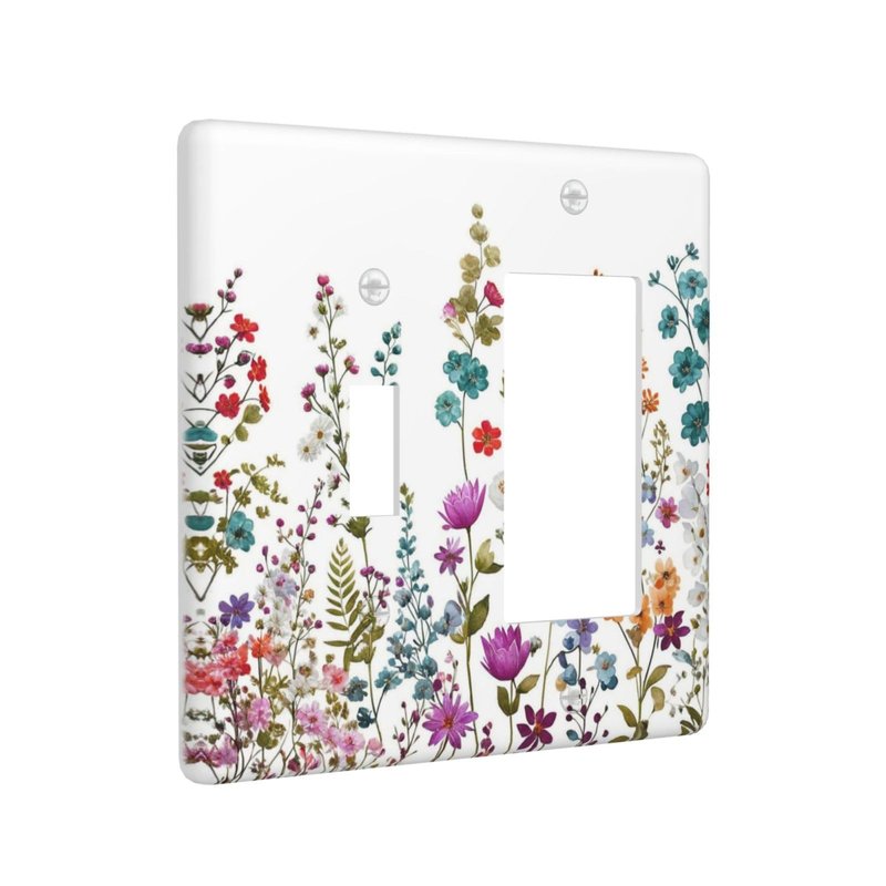 Spshian Decorative Outlet Covers Rustic Wild Flowers Boho Purple Red Floral Leaves 2 Gang 1 Gang Wall Plate Cover Single Toggle Rocker Combination Light Switch Plate Covers Jumbo Switch Cover