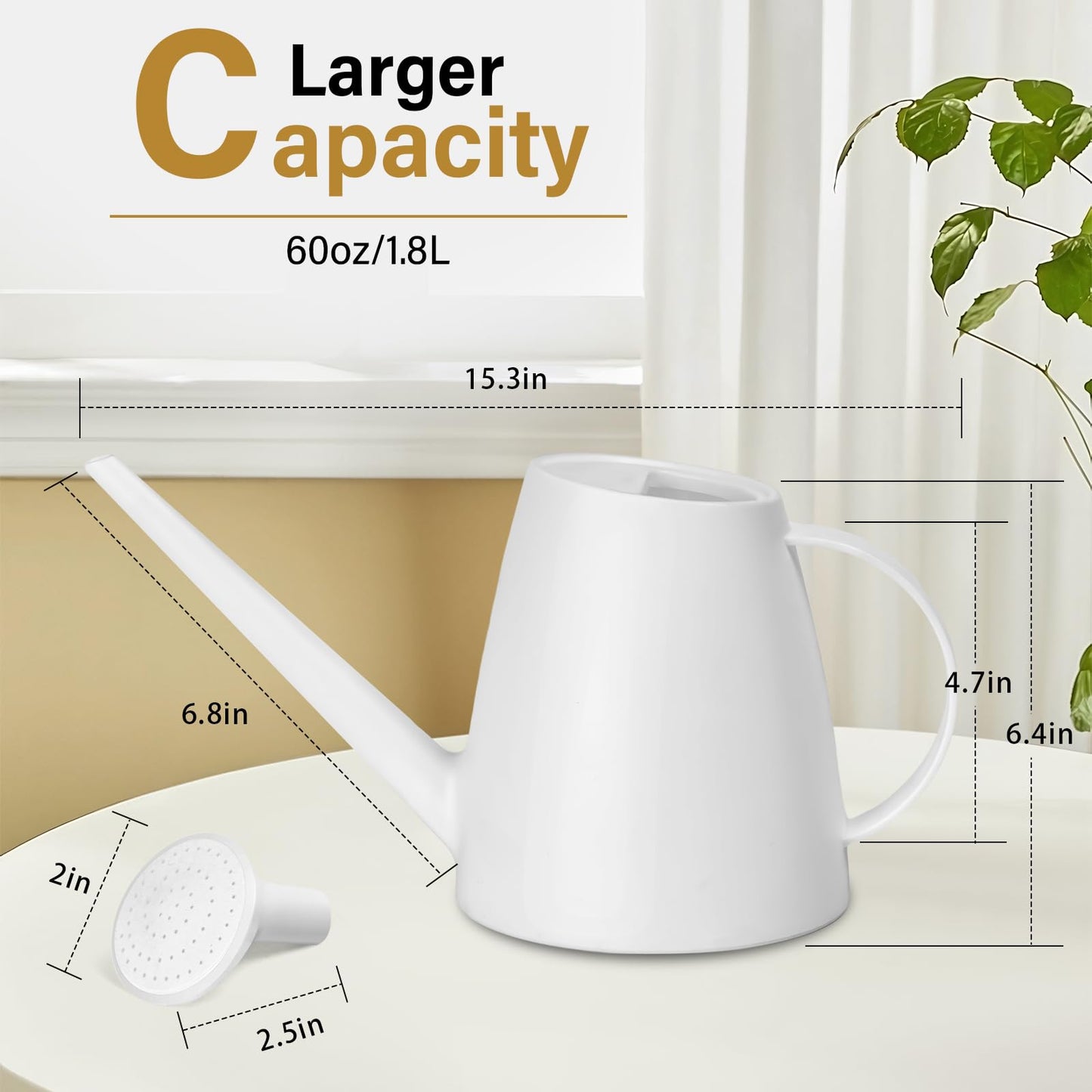 TTAOE GN Watering Can - for Indoor and Outdoor House Plant Garden - with Long Spout - 1/2 Gallon - White