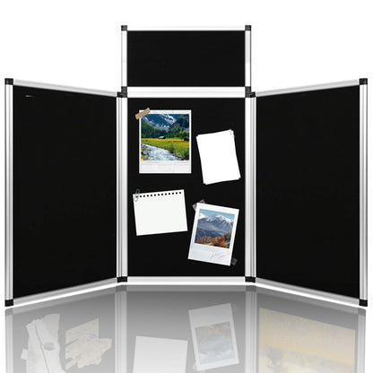 Nisorpa 3+1 Panel Folding Trade Show Presentation Board 70.8“ x 35.4” Trifold Desktop Display Board with Carry Bag Large Metal Frame Tabletop Display 4 Panels-Black