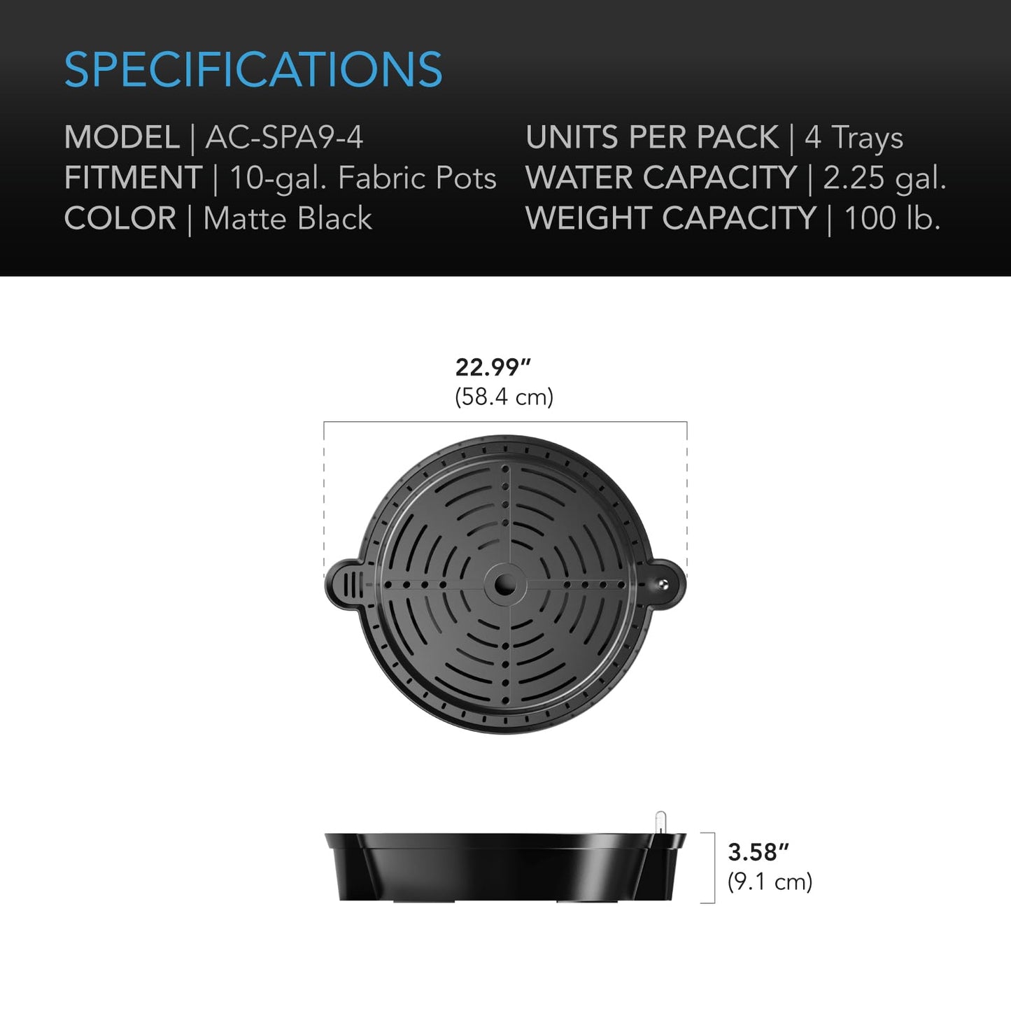 AC Infinity 10-Gallon Fabric Pots & Self-Watering Base XL Bundle – 5 Heavy-Duty Grow Bags with 4 Extra Large Auto-Irrigation Water Delivery Saucers for Indoor Tents, Greenhouses, and Gardens