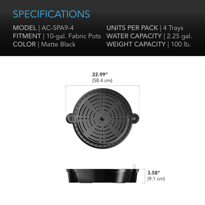 AC Infinity 10-Gallon Fabric Pots & Self-Watering Base XL Bundle – 5 Heavy-Duty Grow Bags with 4 Extra Large Auto-Irrigation Water Delivery Saucers for Indoor Tents, Greenhouses, and Gardens