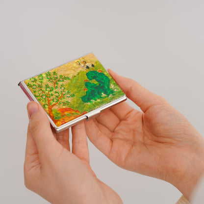 February Mountain Korean Mother-of-Pearl Business Card Holder – Crane & Deer Nature Design | Unique Asian Art Office Gift for Men & Women | Elegant Card Case for Professionals