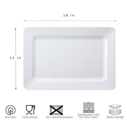 ZAROCRUS Melamine Beaded Serving Platters for Appetizer, Veggie, Charcuterie,Dessert, Set of 4, White Serving Trays for Party & Entertaining, Large Unbreakable Rectangular Party Platters, Dishes