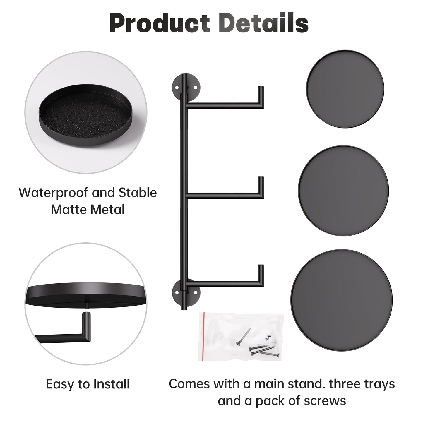 YQSLYSF Window Rotating Plant Stand Shelf Indoor Black Metal Floating Shelves 3-Tier Wall Mount Plant Holders for Living Room Wall Planter Modern Home Decor for Gardening
