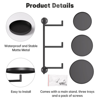 YQSLYSF Window Rotating Plant Stand Shelf Indoor Black Metal Floating Shelves 3-Tier Wall Mount Plant Holders for Living Room Wall Planter Modern Home Decor for Gardening