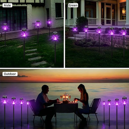 HSKMNFCQF 4 Pack Solar Flame Lights Outdoor, Flickering Flame Torch Lights, IP65 Waterproof Solar Powered Garden Lights for Patio Lawn Yard Pathway Decor (Purple)