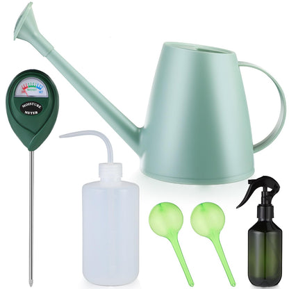 Reallnaive 6 Pcs Indoor Watering Can Set 1/2 Gallon Can 6.8 oz Spray Bottle 17 oz Squeeze Bottle Plant Watering Globes Soil Moisture Meter Small Spraying Set for Indoor Outdoor Plants(Mint Green)